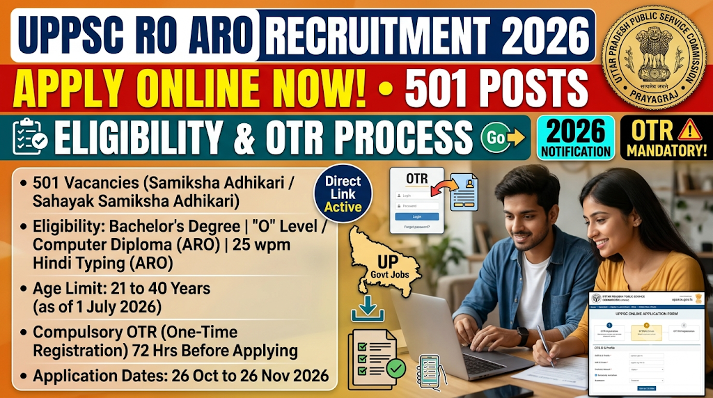 UPPSC RO ARO Recruitment 2026: Apply Online Form for 501 Posts, Eligibility & OTR Process